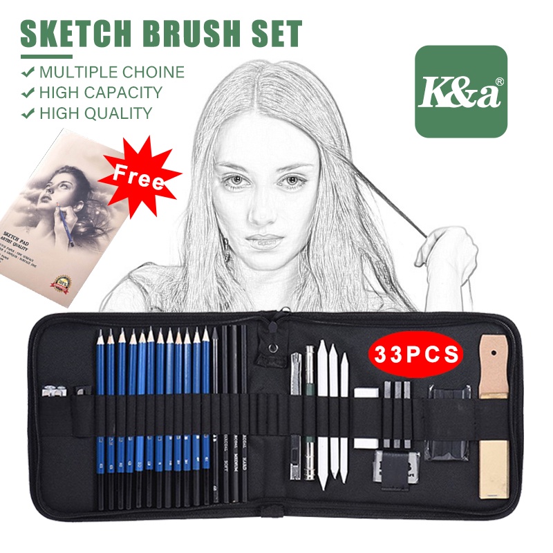 K&A Professional Sketching Pencils Drawing And Sketch Kit Set Art 33