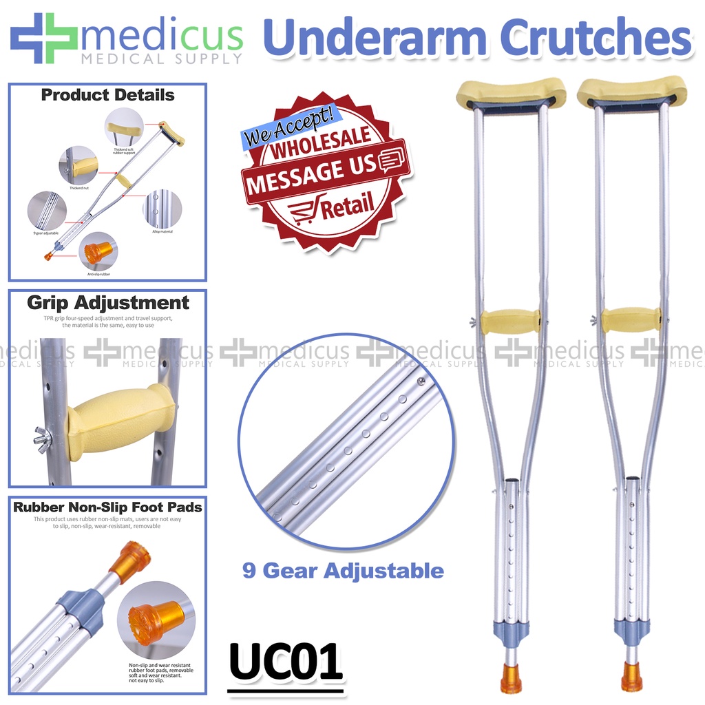 Medicus UC01 Lightweight Aluminum Adjustable Crutches Pair Walking Aid
