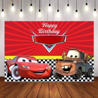 Cars Cartoon Birthday Backdrop For Boys Happy Birthday Baby Show Red