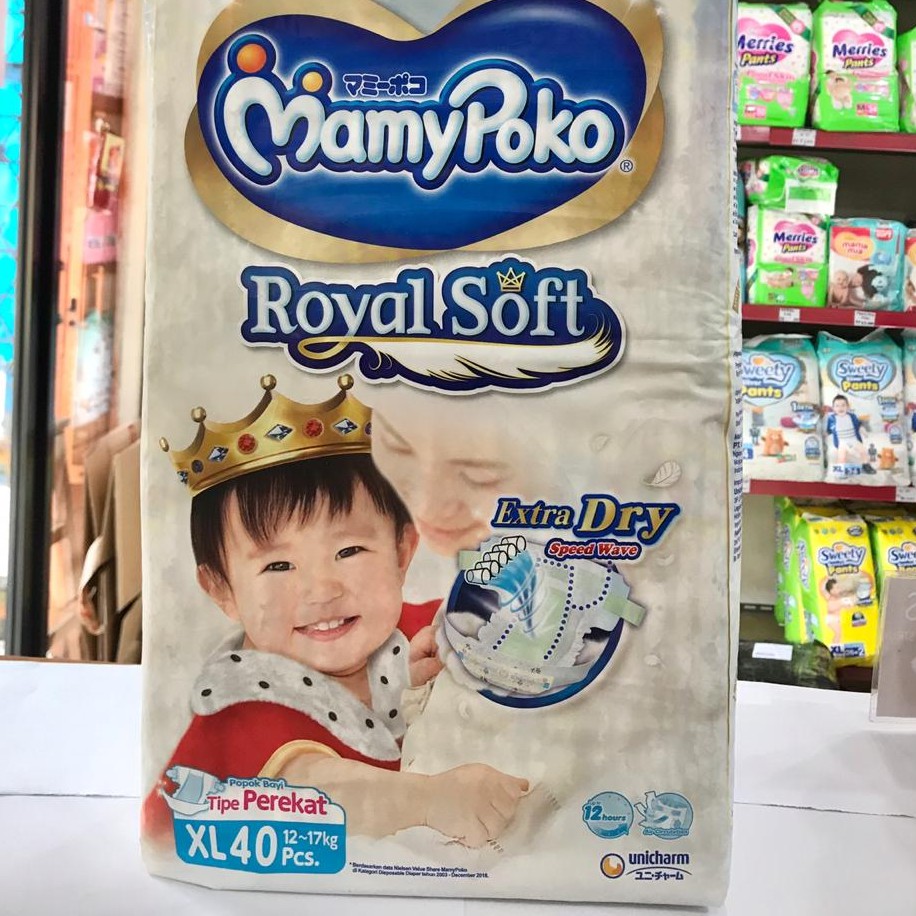 Mamypoko Extra Dry Royal Soft Adhesive Baby Diapers (Size Xl / 40 Pcs