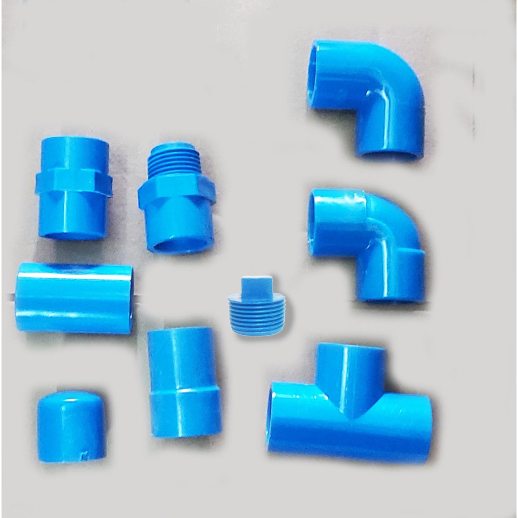 Pvc Blue Pipe Fittings 1 2 3 4 1 Elbow Coupling Tee Male Female Adaptor End Cap Thread Plug Threaded Shopee Philippines