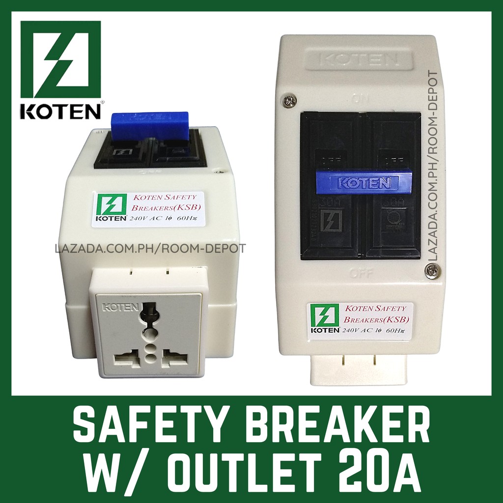 Koten Safety Breaker with Outlet 20amp 2pole Circuit Breaker with Panel