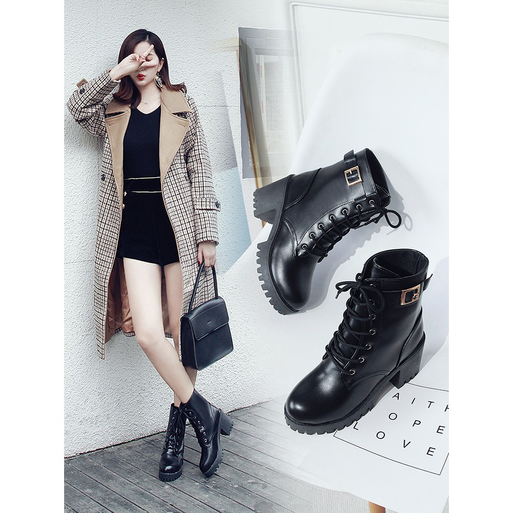 fashion waterproof middle height heel boots