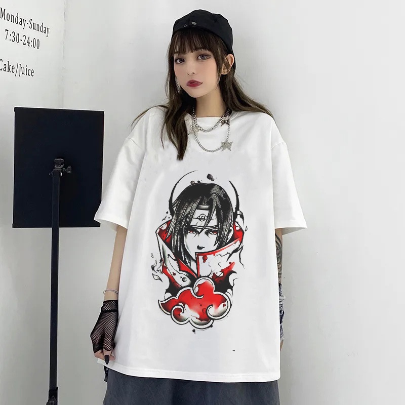 2022Anime Shirt Japanese Anime Naruto Sasuke Lose Oversized Top Dark O-Neck Casual cotton branded