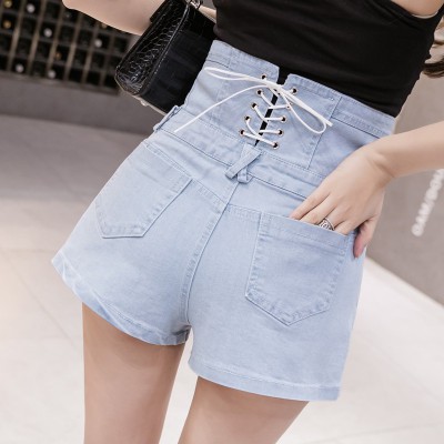 lace up denim shorts