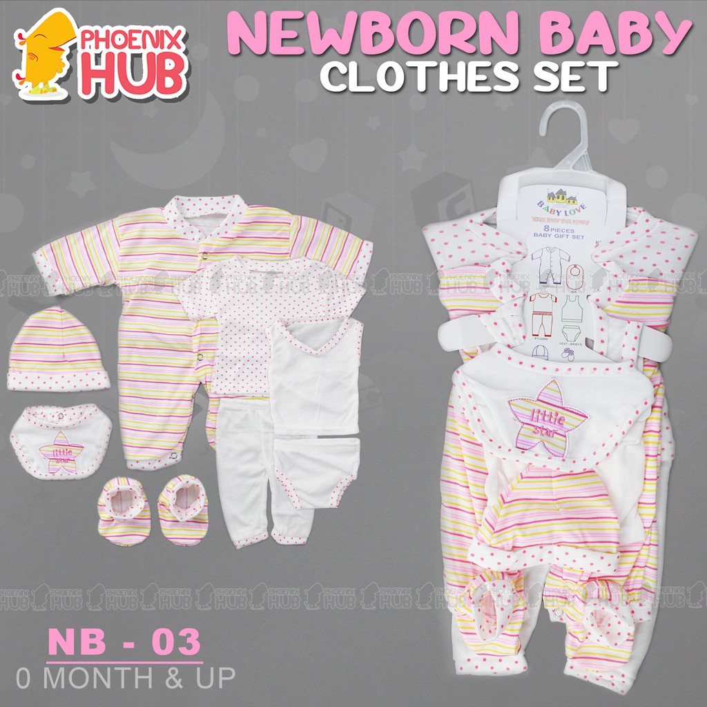 Phoenix Hub NB03 8pcs/set Fashion Newborn Baby Girl Boy Clothes