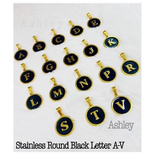 Letters Stainless Pendant Round Black Pearl Letter Gold A to V avail Gold Plated Pendants