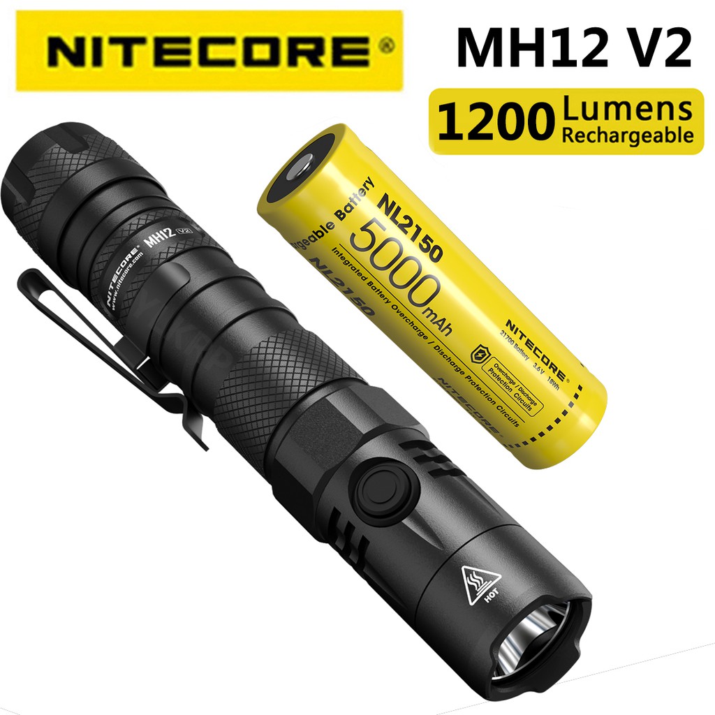 NITECORE MH12 V2 CREE XP L2 V6 LED 1200 Lumens 21700 Dual Fuel Multiuse 