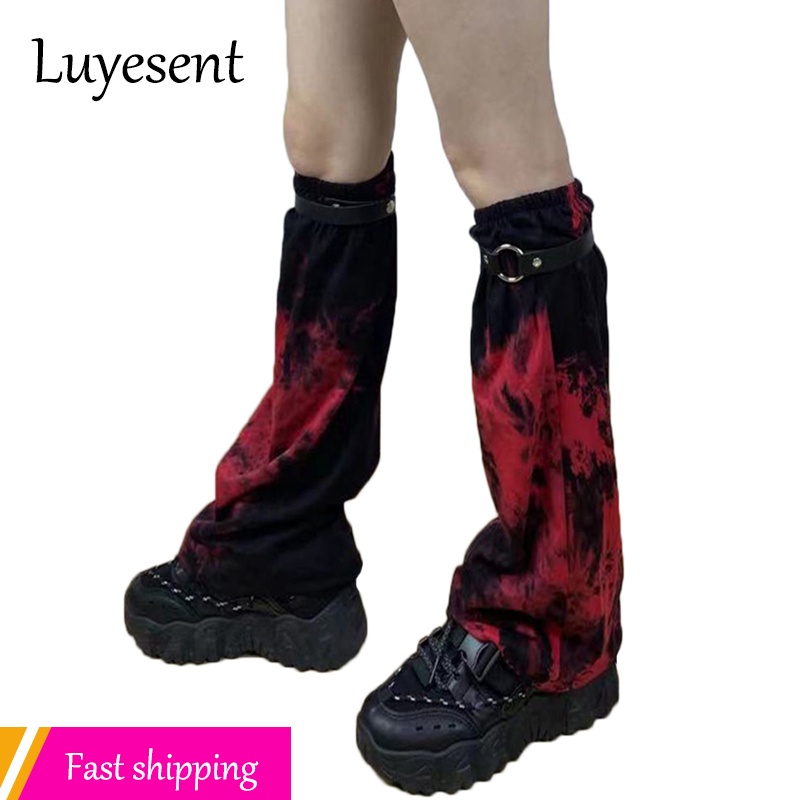 Punk Girl Goth Leg Warmer Black Red Tie Dye Lady Ninja Harajuku Gothic