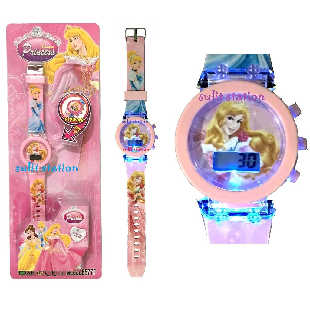 DISNEY PRINCESS GLOW LED LIGHTED GIRLS FASHION KIDS DIGITAL WATCH