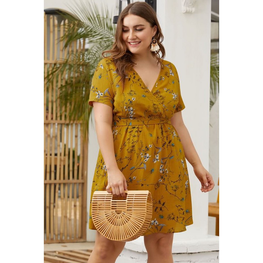 yellow floral plus size dress