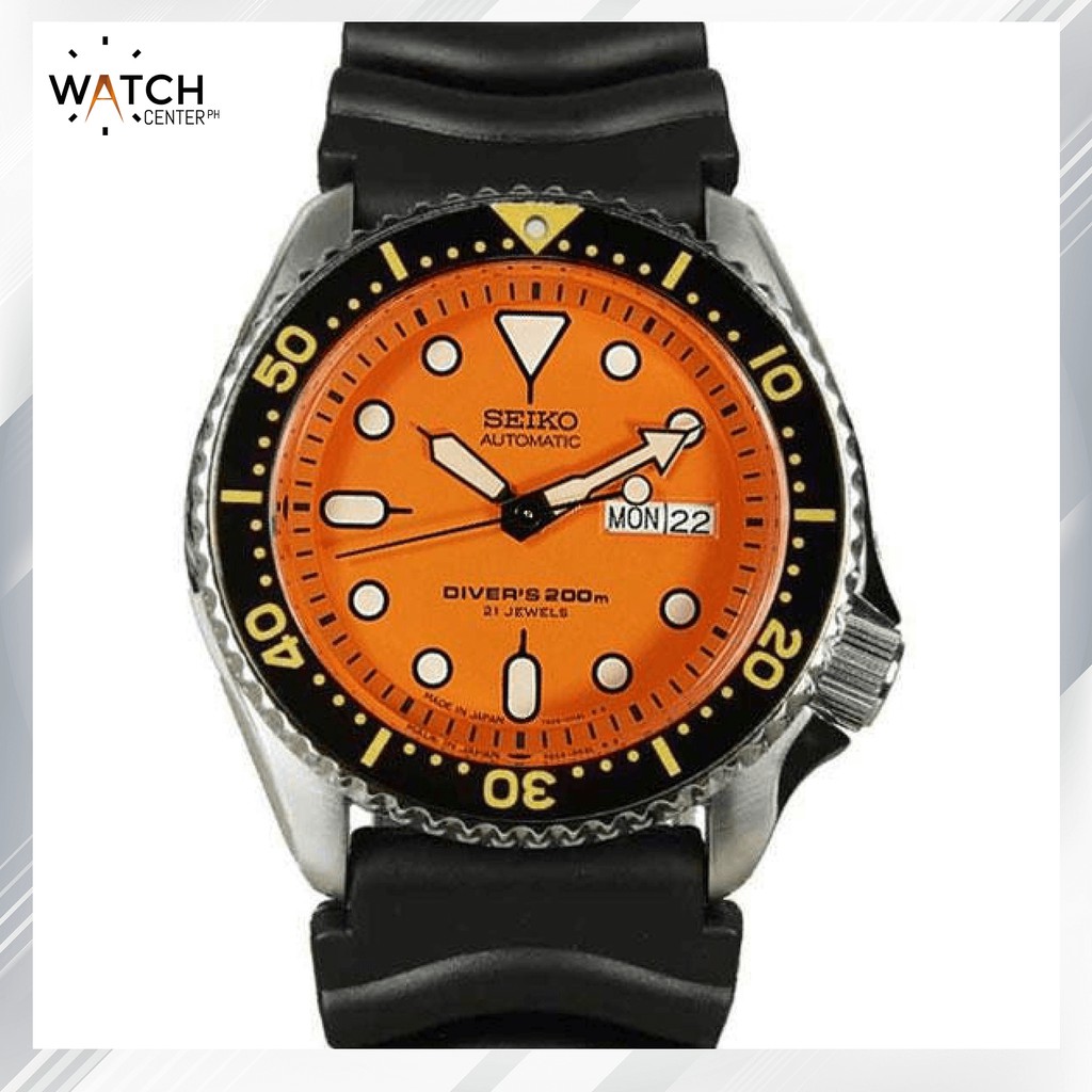 Seiko SKX011J1 Orange Face With Black Rubber Strap Watch Made In Japan |  Shopee Philippines