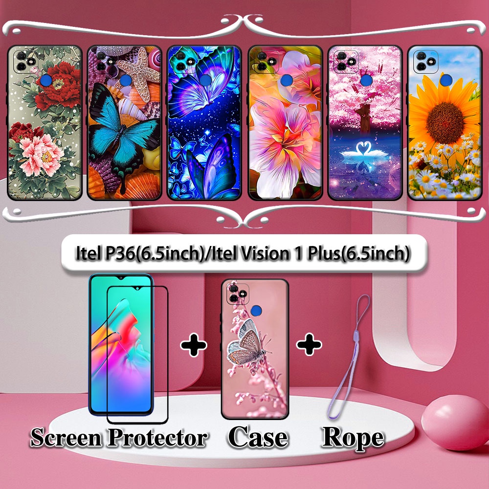 2 IN 1 Itel P36(6.5inch) Vision 1 Plus Case with Tempered Glass Curved Ceramic Screen Protector