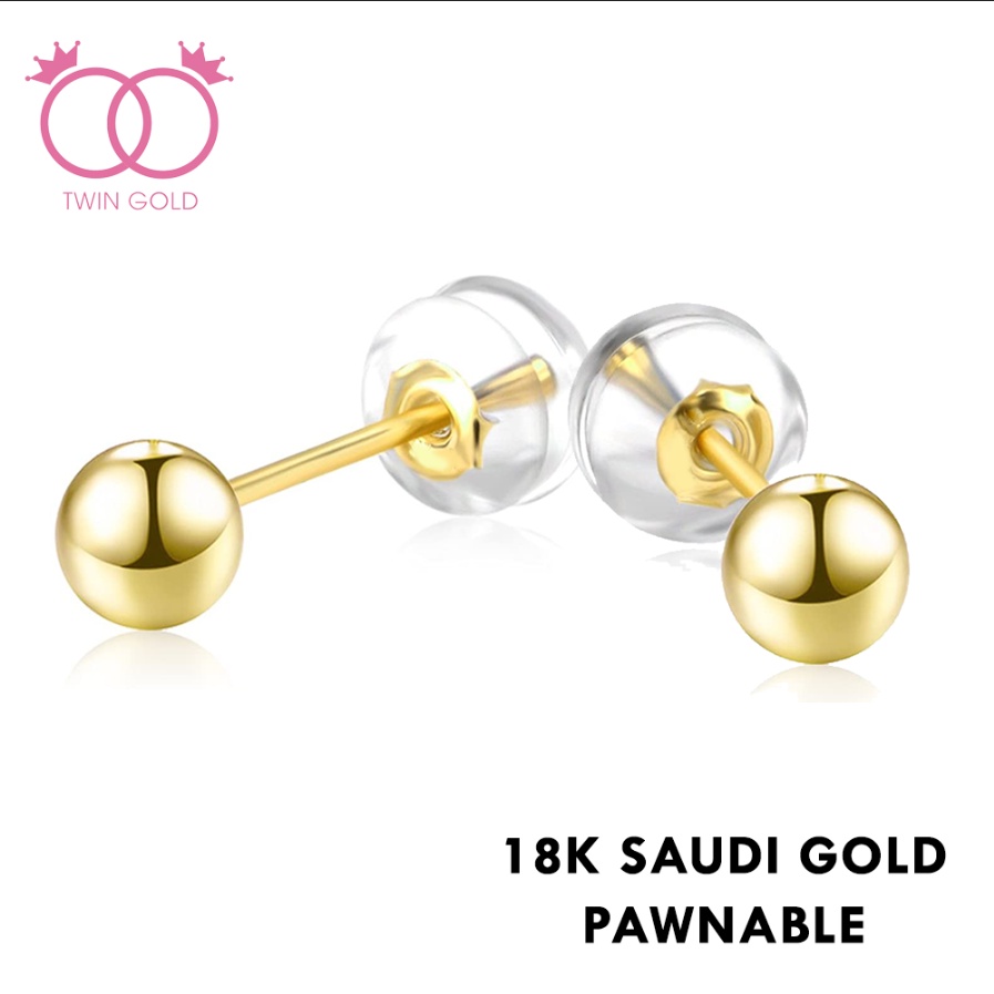 Twin Gold 18K Saudi Gold Pawnable For Ladies and Babies Fashionable Design Stud and Tictac Earrings #1