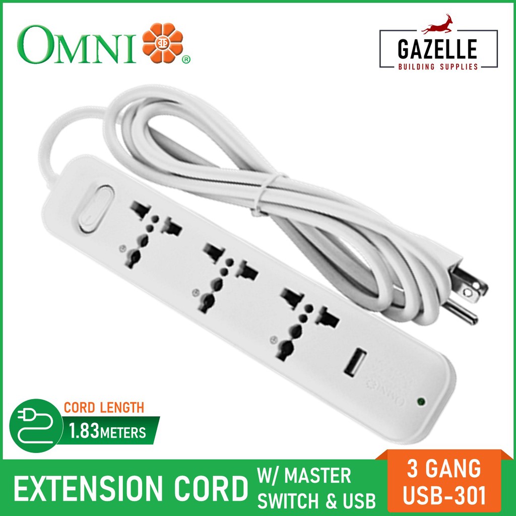 Omni Travel Extension Cord 3 Gang w/ USB Outlet USB301 Shopee Philippines