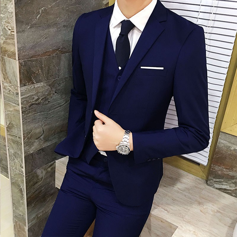 3 Piece Set Men Formal Suit Wedding Dress Suit for Men Blazer with Vest ...