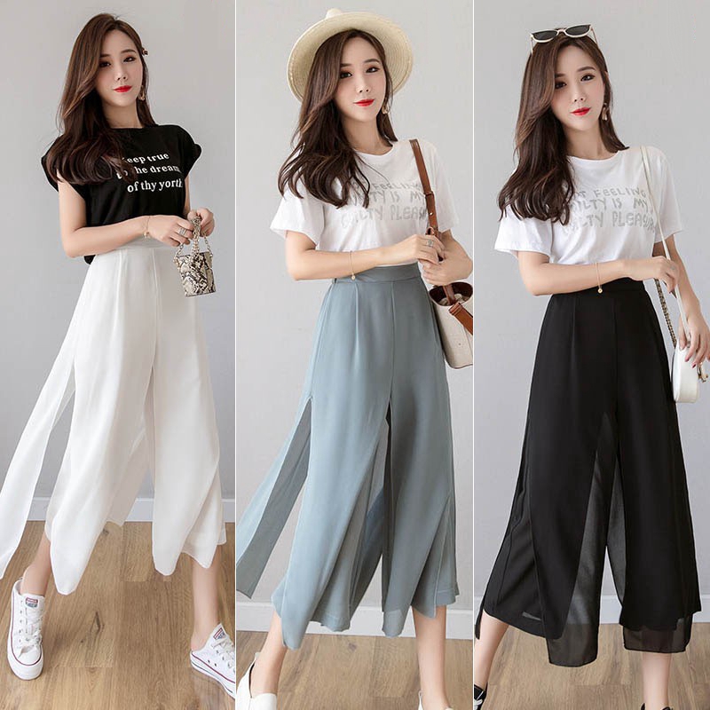 Women Chiffon High Waist Long Pants 