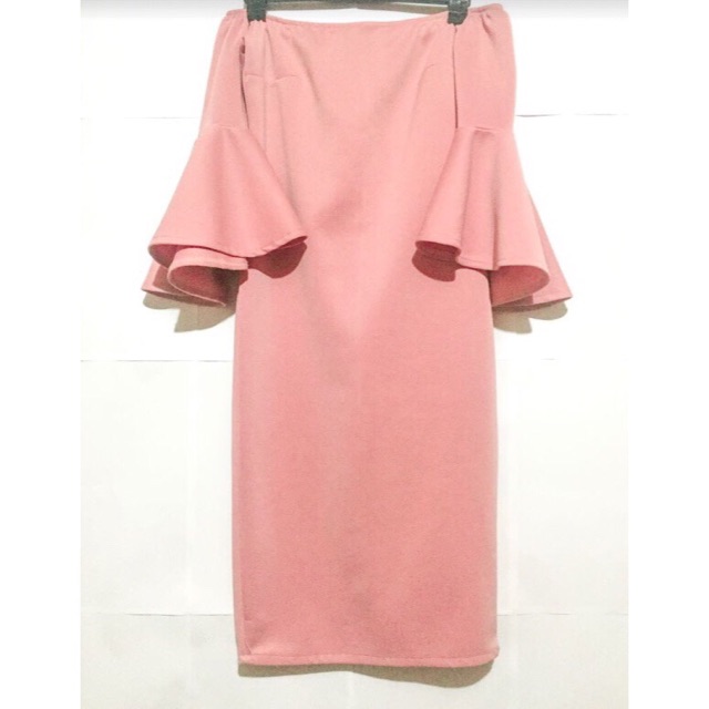 pastel pink off the shoulder dress