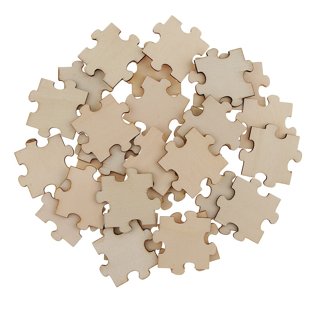 50 Pieces Blank Wooden Puzzle Embellishments Wood Slices DIY Arts ...