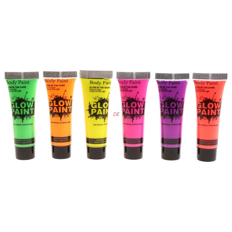 DE 6 Tubes UV Glow Blacklight Makeup Face and Body Paint Washable Neon Fluorescent Body Paint