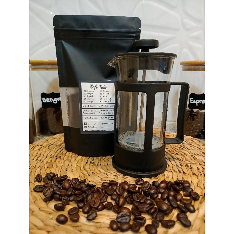 CAFE VIDA French Press 300ml + 50g Coffee Grounds (Coffee