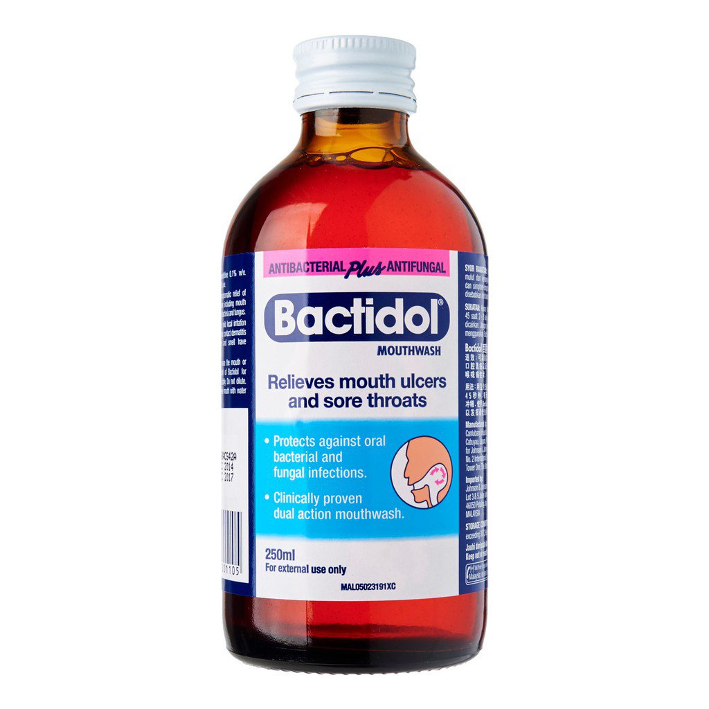 Bactidol Mouthwash Relieves Mouth Ulcers And Sore Throats 250ml EXP 10