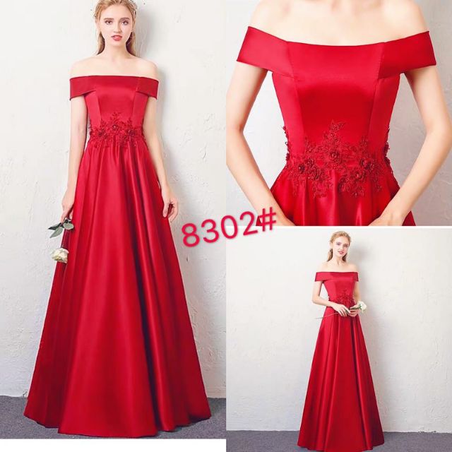 off the shoulder satin gown