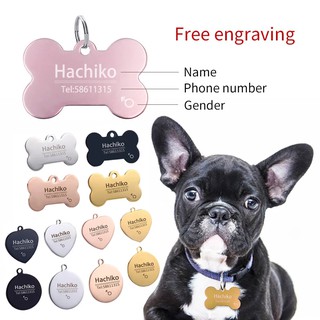 Stainless steel Pet dog collar accessories customized dog cat ID tag name telephone Free engraving Multiple languages
