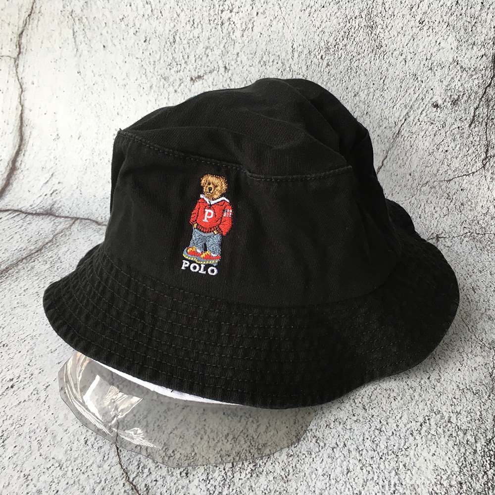 Bucket Unisex Black Hat Embroidery Bear 