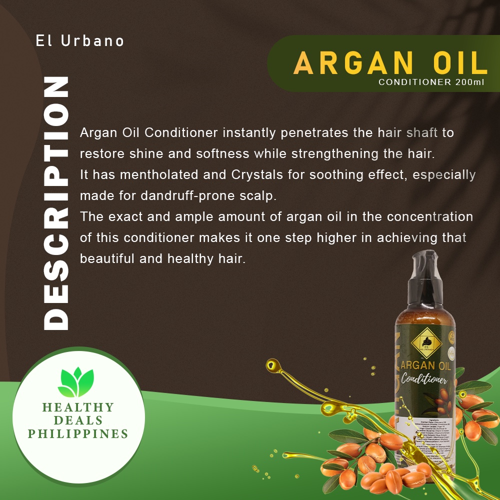 El Urbano Argan Oil Conditioner (200 ml) Treats Dandruff | Dry Hair | Frizz | Split Ends | Hair Care