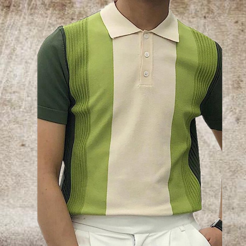 Summer Fashion Men Short Sleeve Slim Polo Shirt Vintage Pattern Print  Patchwork Knit Polo Shirt Men | Shopee Philippines