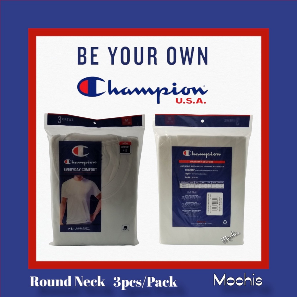 Champion 3 PCS Round Neck 100% coton White comfortable T-shirts (Pack of 3pcs)