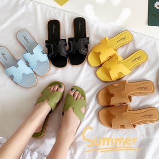 JEIKY. Ladies Pure Color H Leather Slides #SS91 (Add one size)