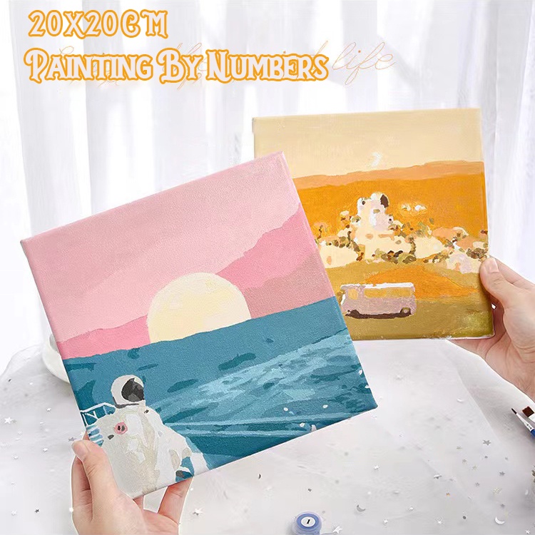 20x20cm Digital Oil Painting Drawing by Numbers DIY Landscape Painting Cute Gift Room Decor