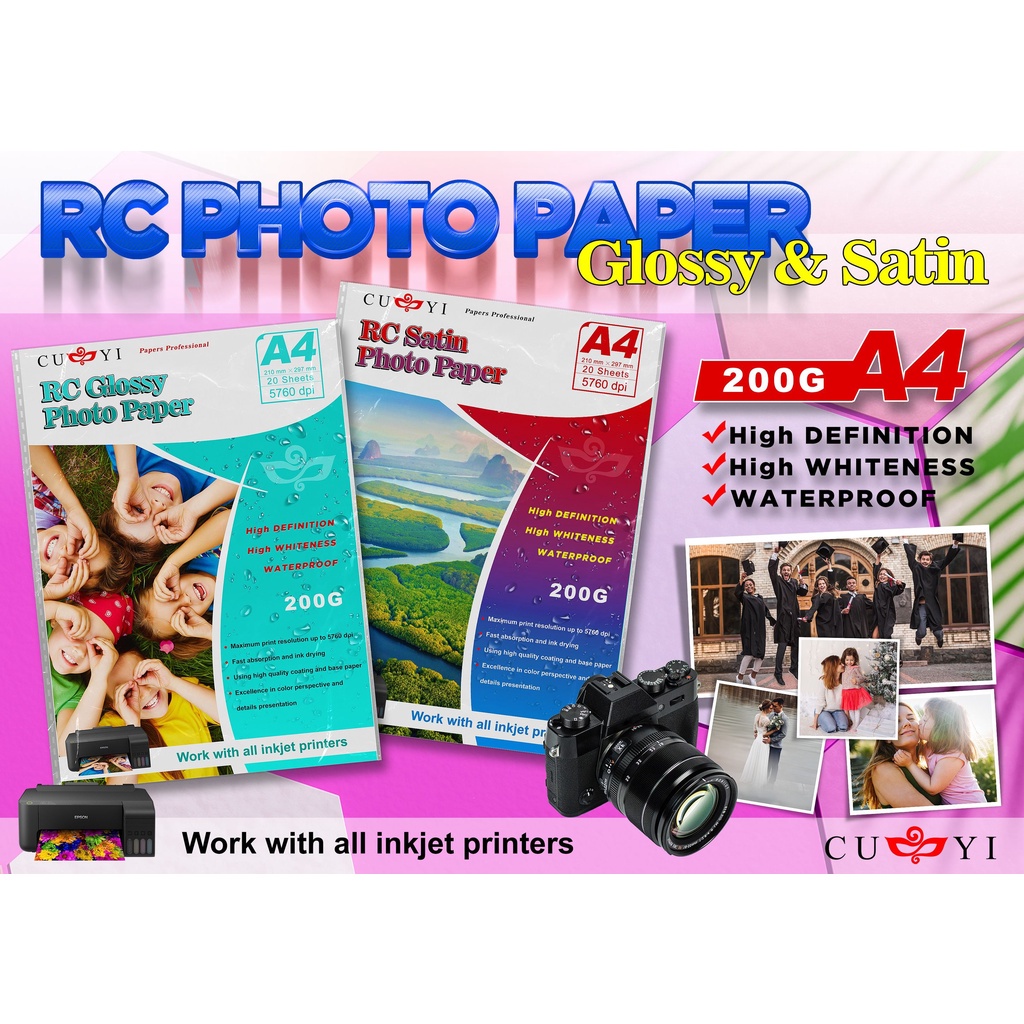 A4 Cuyi Rc Glossy / Rough Satin Photo Paper Inkjet Paper 200gsm