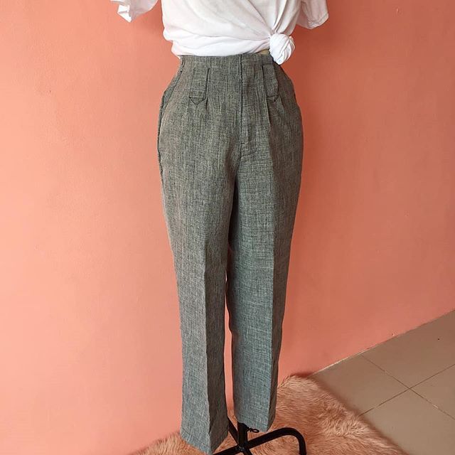 high waisted black linen trousers