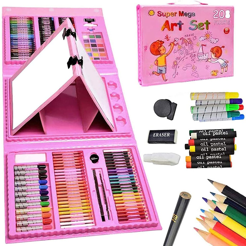 208 PCS Kid Draw Set Colored Pencil Crayon Watercolors Pens Drawing Set