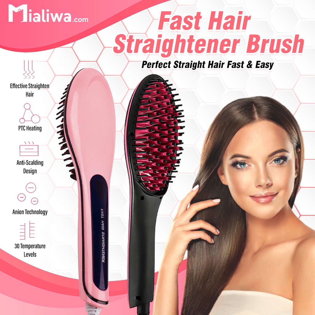 Fast Hair Straightener Brush Anion, Ionic Ceramic Hair Straightening