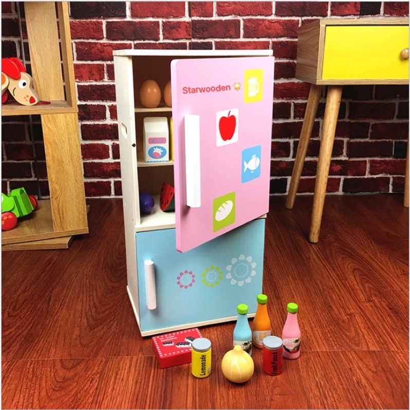 Wooden Refrigerator Pretend play with accessories | Shopee Philippines
