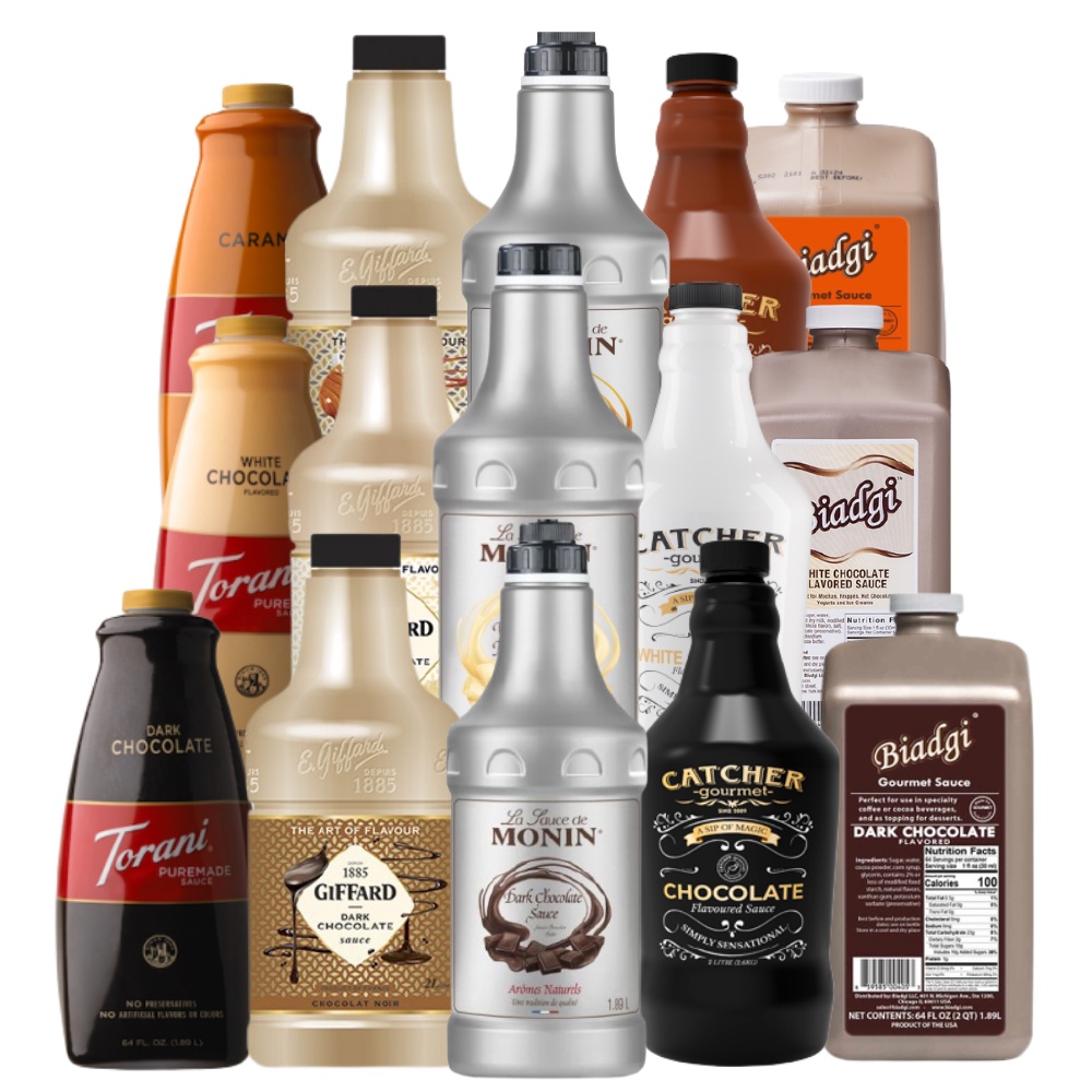 MONIN CARAMEL, DARK/WHITE CHOCOLATE BESTSELLER SAUCES DAVINCI, CATCHER