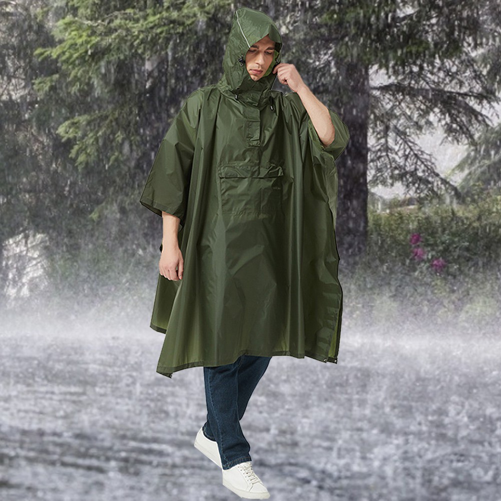 JR♥Hooded Raincoat Waterproof Polyester Taffeta Rain Poncho Reusable