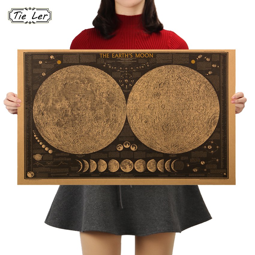 TIE LER Large Vintage Retro Paper Earth Moon World Map Poster Wall ...