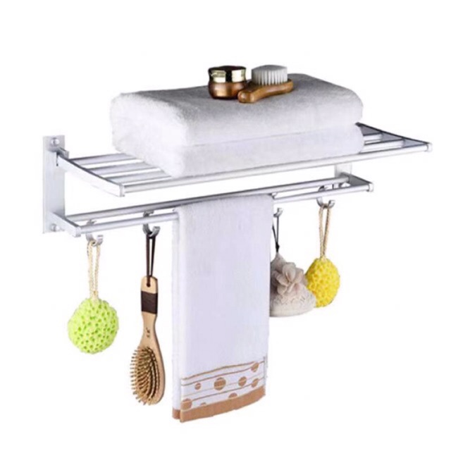 Shower Towel Rack 2 Layer Bathroom Shelf Accessory With Hook | Shopee