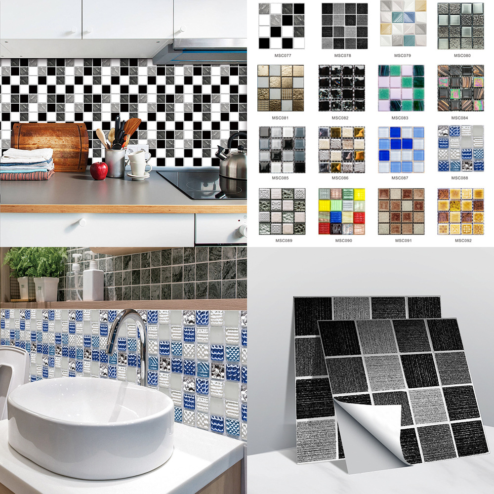 10pcs Kitchen Bathroom Mosaic Tile Stickers Wall Decor Self-adhesive Glossy