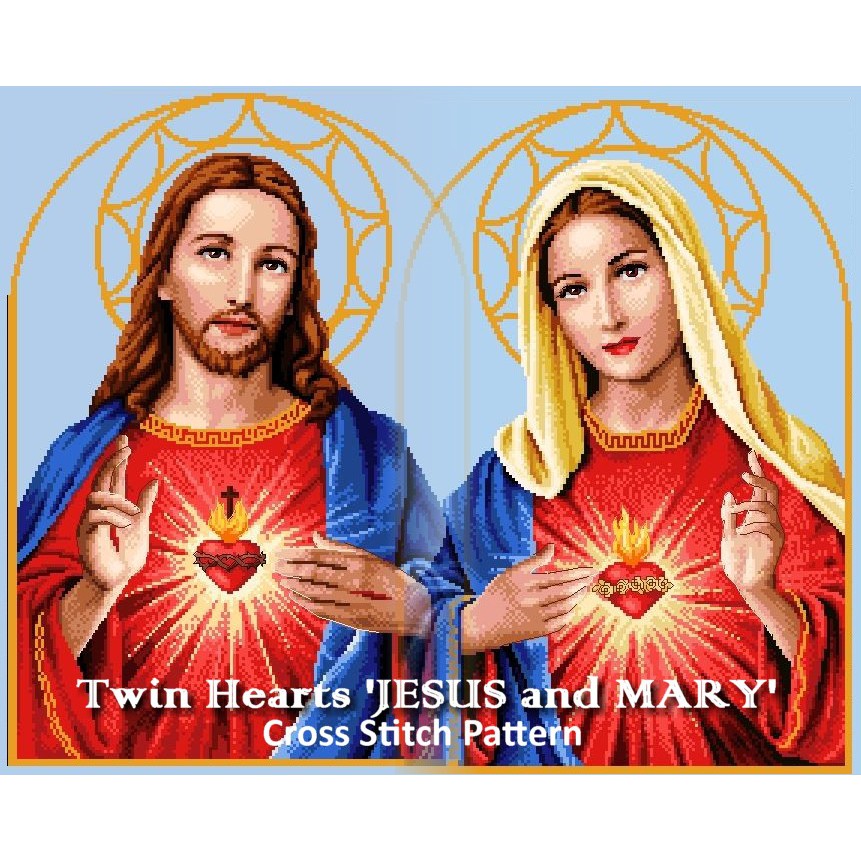 Cross Stitch Patterns Only Twin Hearts Jesus And Mary Religious Designs Shopee Philippines