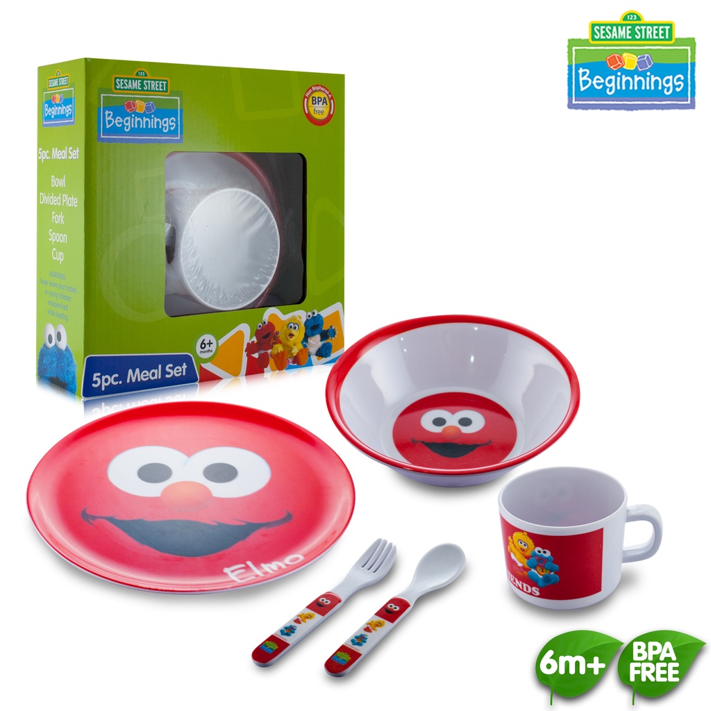 Sesame Beginnings 5pc Meal Set for 6months old baby elmo design plate ...