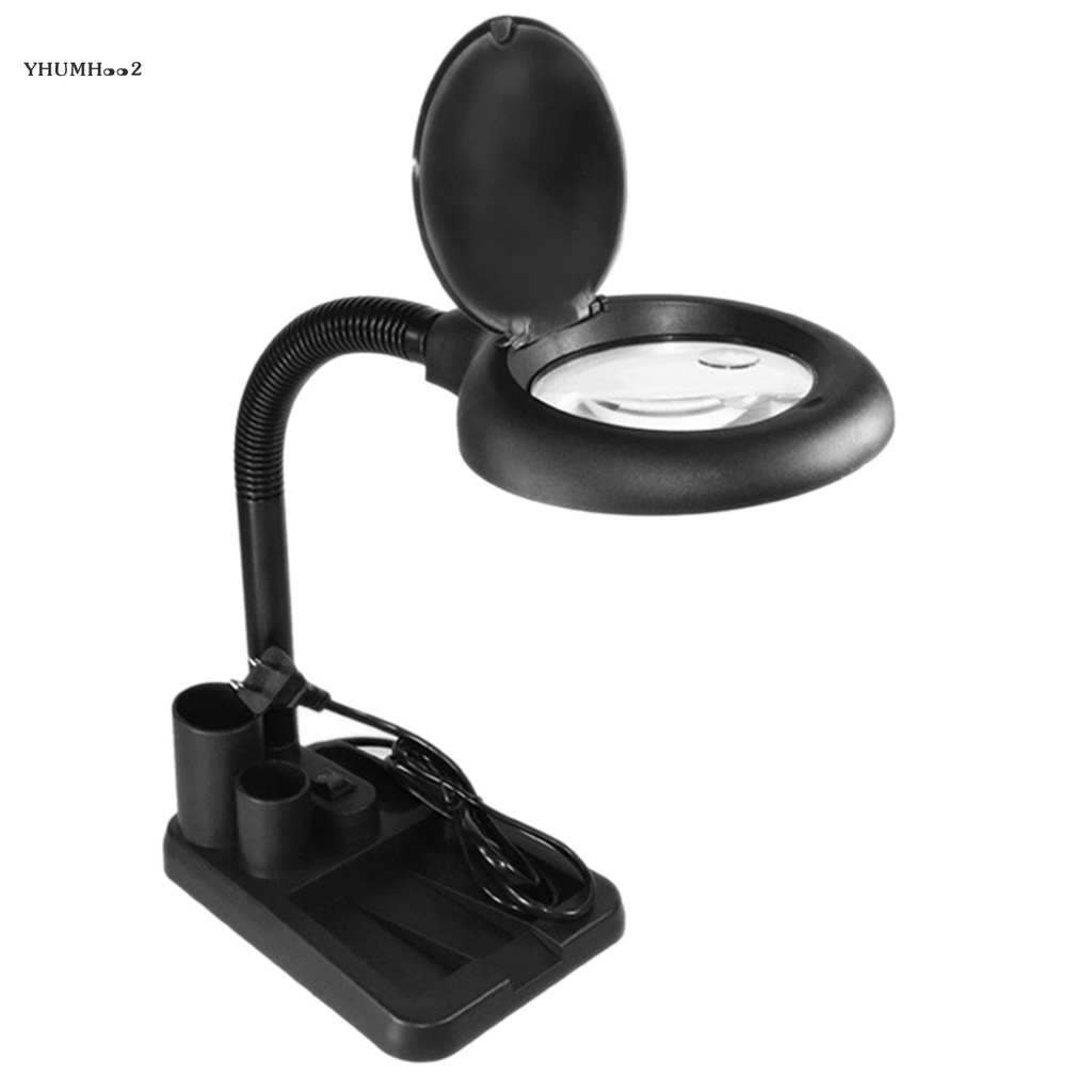 Overseasee 10X Diopter LED Light Magnifier Desk Clamp Floor Stand Magnifying Glass Lens White 