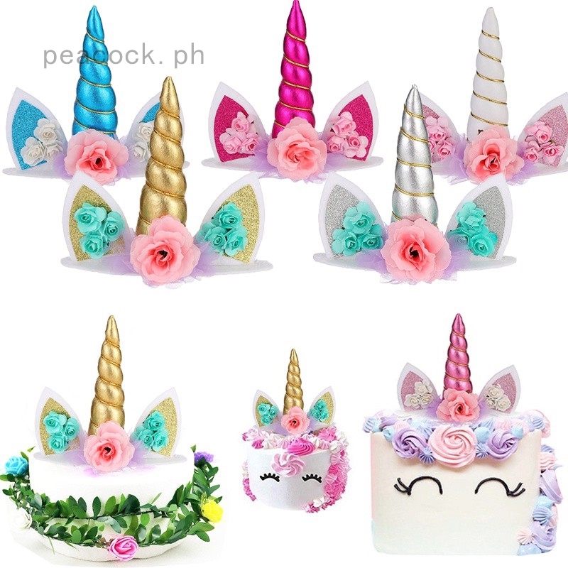 1pc Glitter 3d Unicorn Horns Cake Topper Kit Kids Cake Birthday