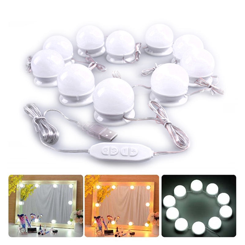 10 LED Vanity Light Hollywood Makeup Mirror Light Bulb Dimmable USB