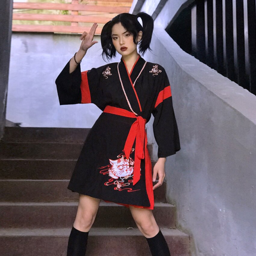 Japanese Dress Women Suit Kawaii Fox Fairy Vintage Dress Embroidery Kimono  Harajuku Gothic Two Piece Set Yukata Haori Cosplay Performance Clothes |  Shopee Philippines